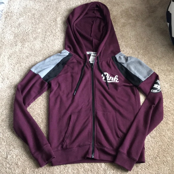 PINK Victoria's Secret Tops - Victoria’s Secret PINK Burgundy Zip Up Hoodie